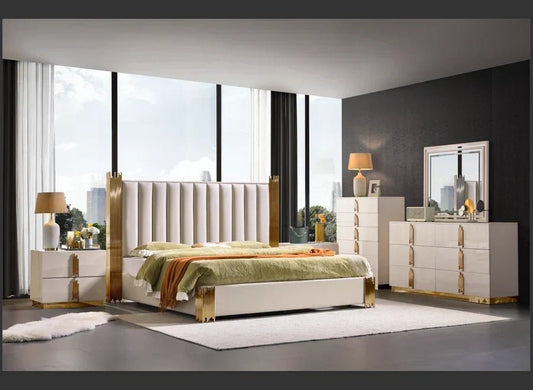 McFerran Home Furnishing B2001 Modern White & Gold Frame Bedroom Set - Prioka