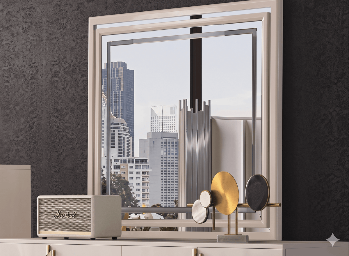 McFerran Home Furnishing B2001 Modern White & Gold Frame Bedroom Set - Prioka