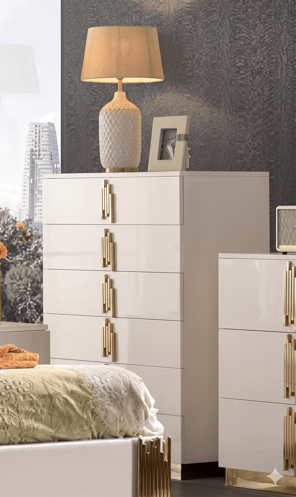 McFerran Home Furnishing B2001 Modern White & Gold Frame Bedroom Set - Prioka