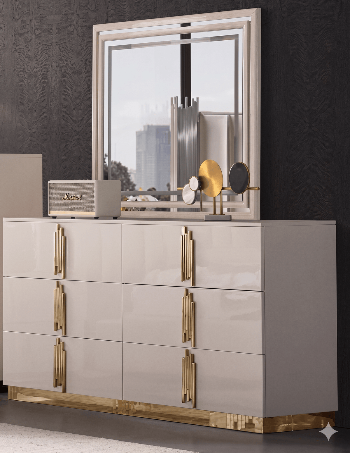 McFerran Home Furnishing B2001 Modern White & Gold Frame Bedroom Set - Prioka