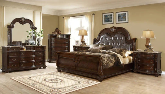 McFerran Home Furnishing B9500 Amber Dark Cherry Tufted Bedroom Set - Prioka