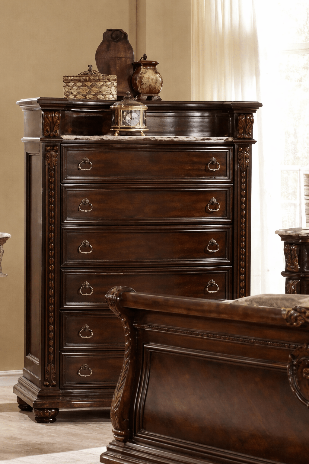 McFerran Home Furnishing B9500 Amber Dark Cherry Tufted Bedroom Set - Prioka