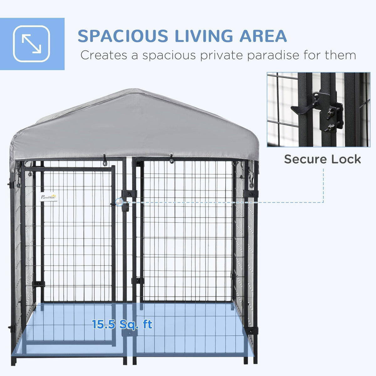 Medium-sized Outdoor Dog Kennel Galvanized Steel Fence with UV-Resistant Oxford Cloth Roof & Secure Lock 47.25" x 47.25" x 54.25" - Prioka