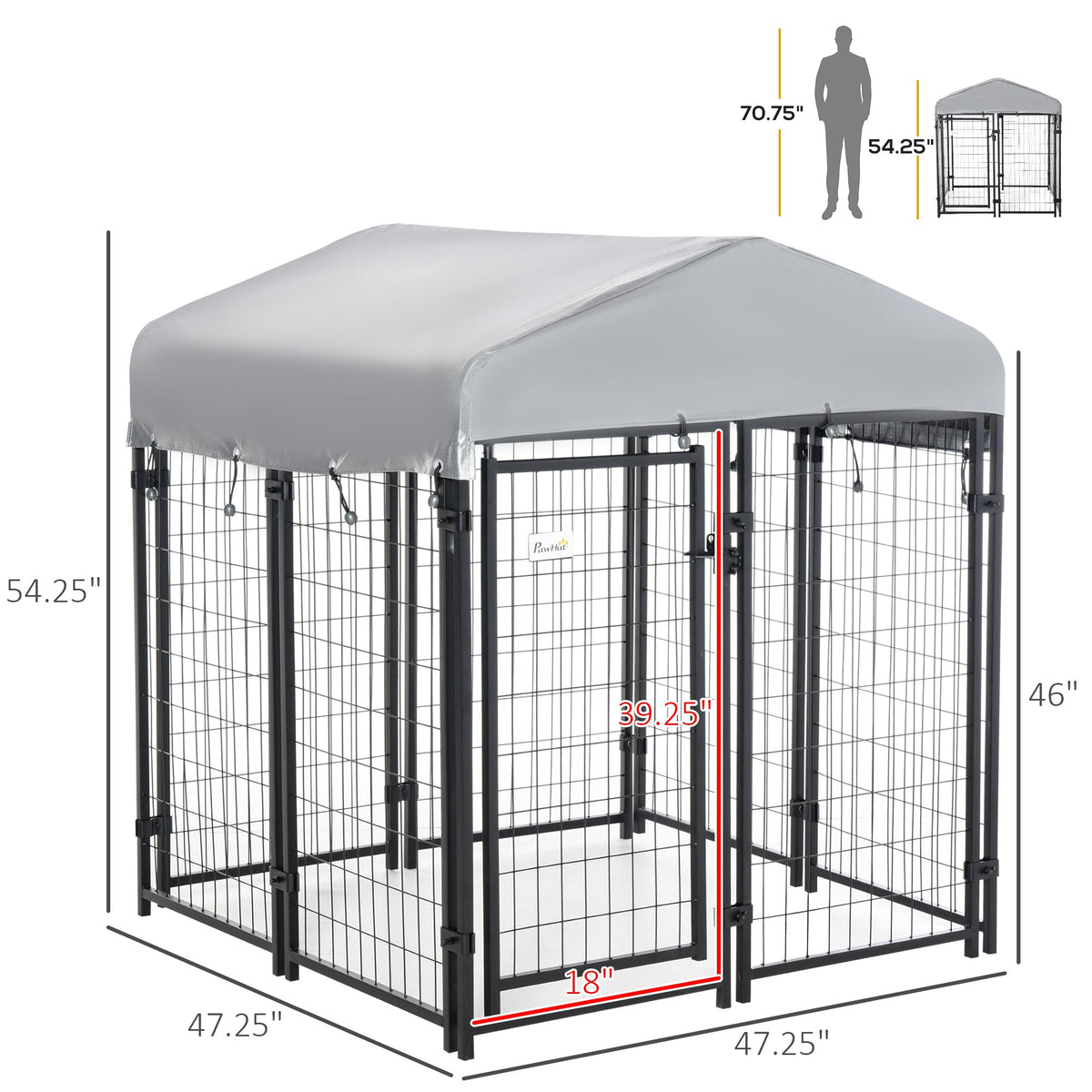 Medium-sized Outdoor Dog Kennel Galvanized Steel Fence with UV-Resistant Oxford Cloth Roof & Secure Lock 47.25" x 47.25" x 54.25" - Prioka