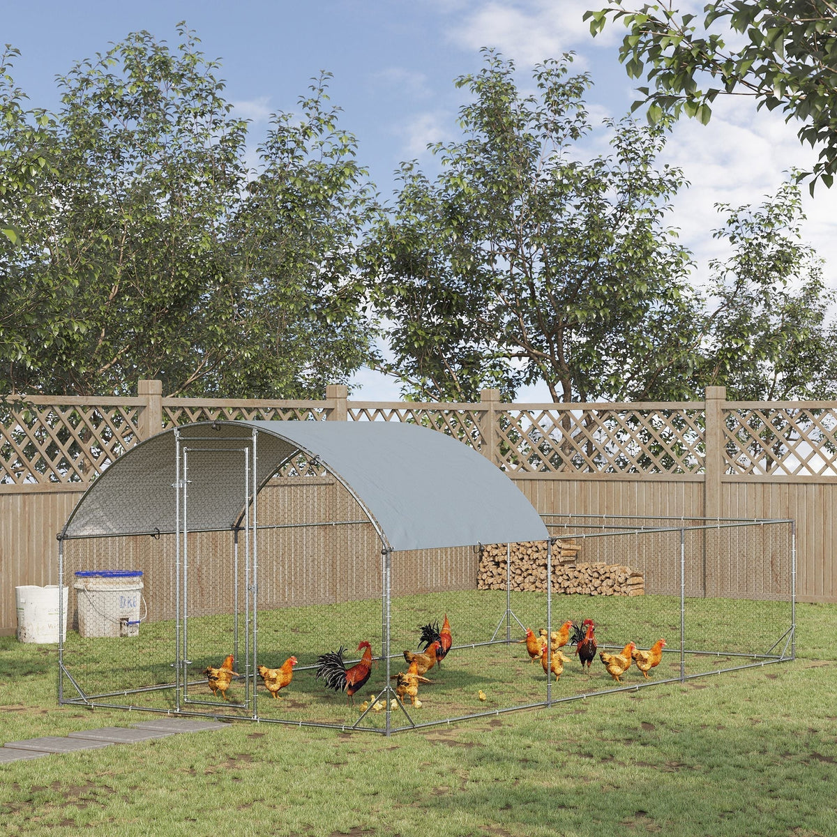 Metal Chicken Coop, Walkin Chicken Runs, Duck Rabbit Enclosure Pen, Outdoor Poultry Cage with Waterproof and Anti-UV Cover for Backyard, Farm, (1" Diameter, 18.7'L x 9.2'W x 6.4'H) - Prioka