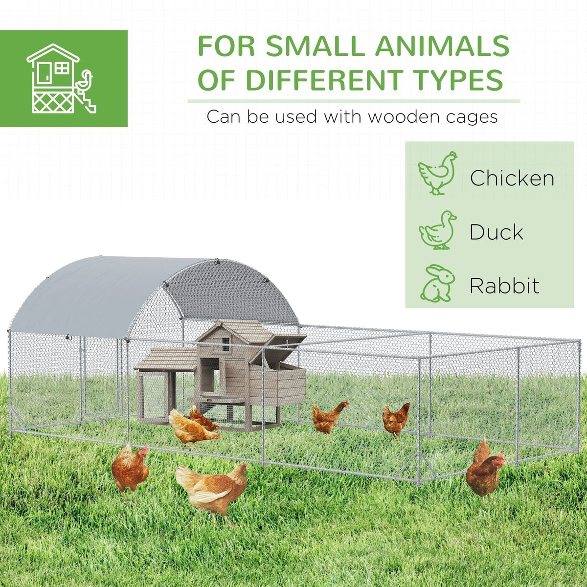 Metal Chicken Coop, Walkin Chicken Runs, Duck Rabbit Enclosure Pen, Outdoor Poultry Cage with Waterproof and Anti-UV Cover for Backyard, Farm, (1" Diameter, 18.7'L x 9.2'W x 6.4'H) - Prioka