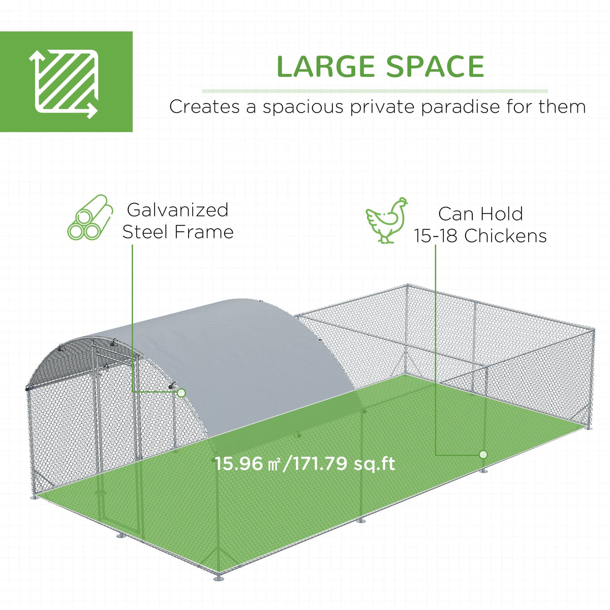 Metal Chicken Coop, Walkin Chicken Runs, Duck Rabbit Enclosure Pen, Outdoor Poultry Cage with Waterproof and Anti-UV Cover for Backyard, Farm, (1" Diameter, 18.7'L x 9.2'W x 6.4'H) - Prioka