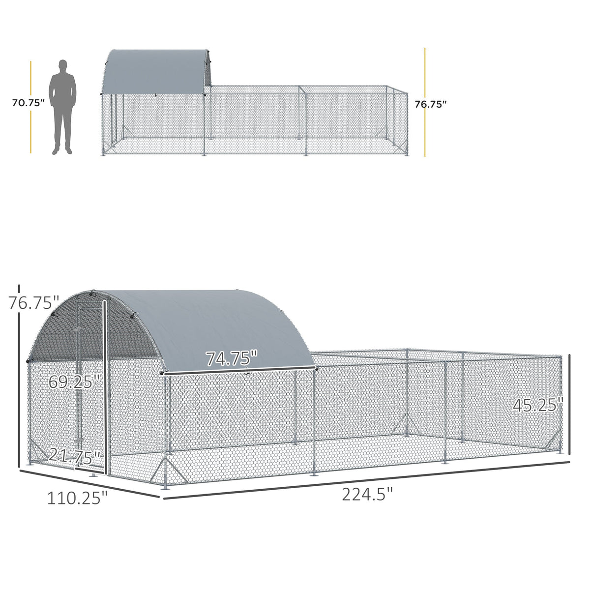Metal Chicken Coop, Walkin Chicken Runs, Duck Rabbit Enclosure Pen, Outdoor Poultry Cage with Waterproof and Anti-UV Cover for Backyard, Farm, (1" Diameter, 18.7'L x 9.2'W x 6.4'H) - Prioka