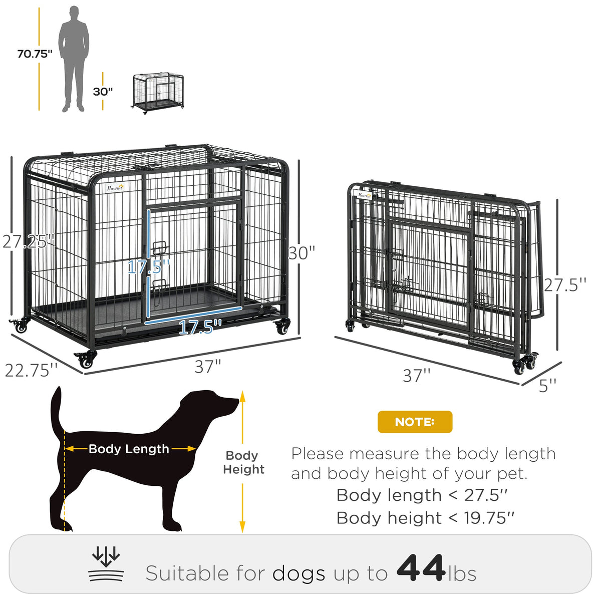 Metal Dog Crate Heavy Duty Kennel with Removable - Prioka