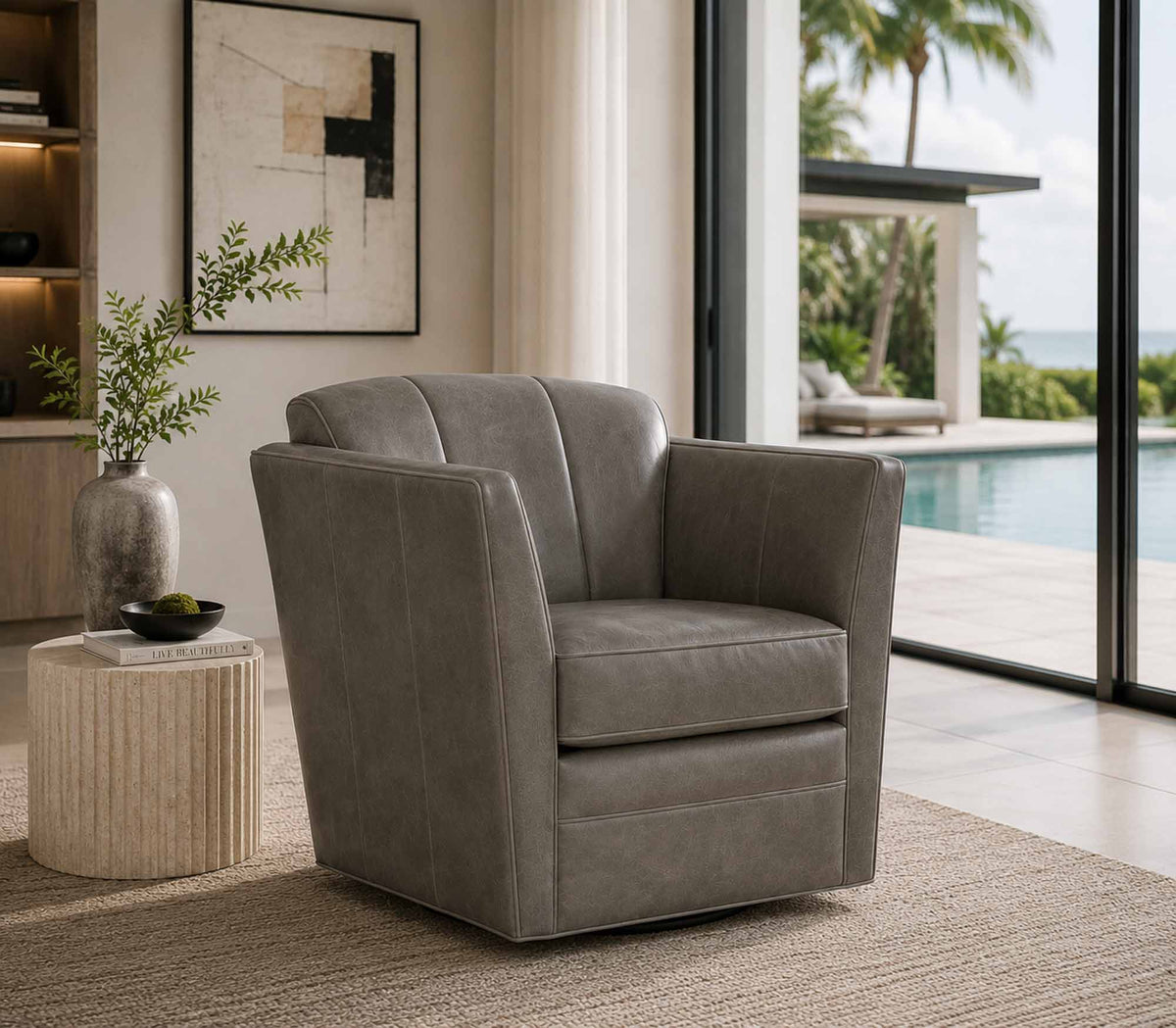 Mila Leather Swivel Chair - Prioka