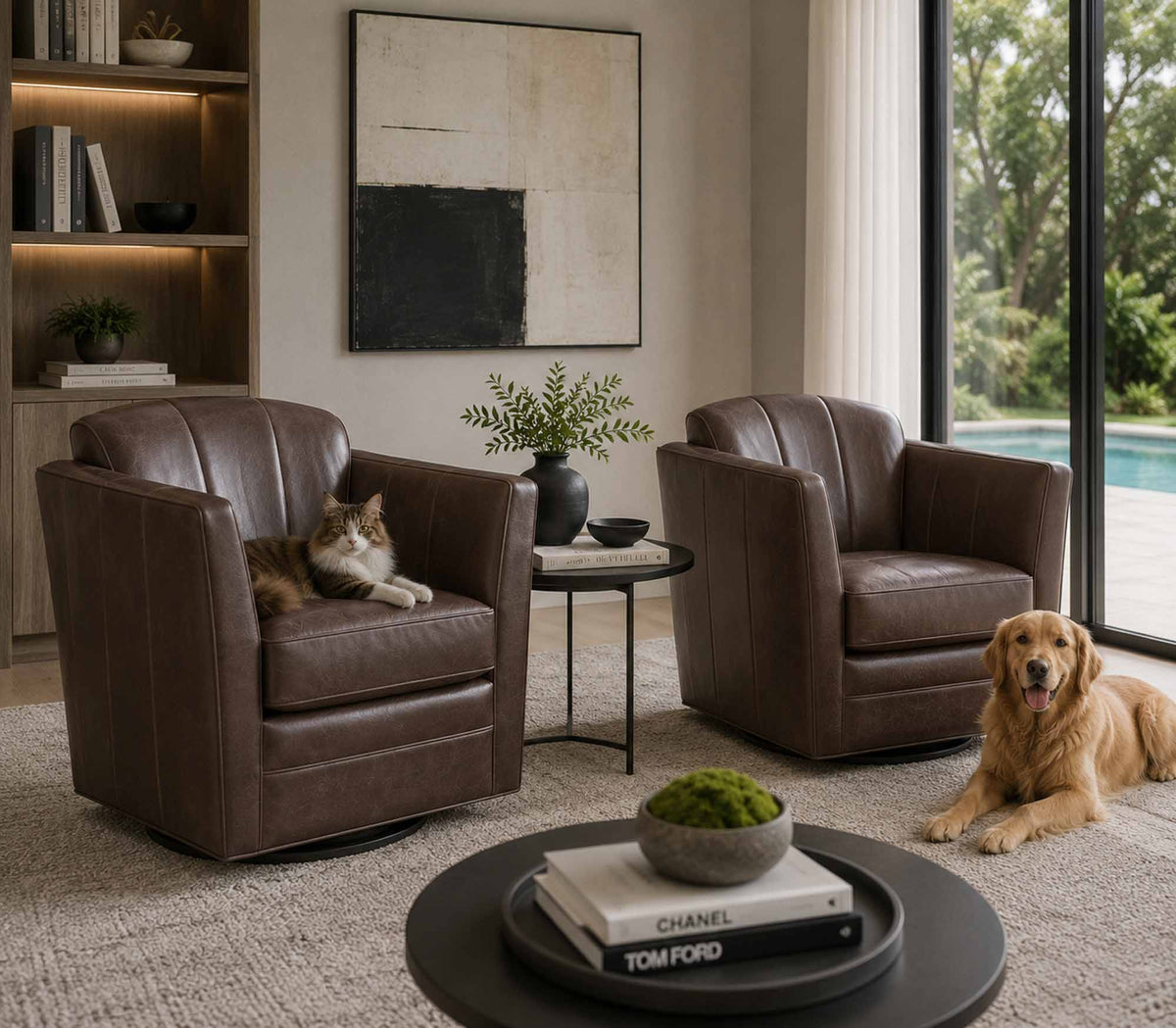 Mila Leather Swivel Chair - Prioka