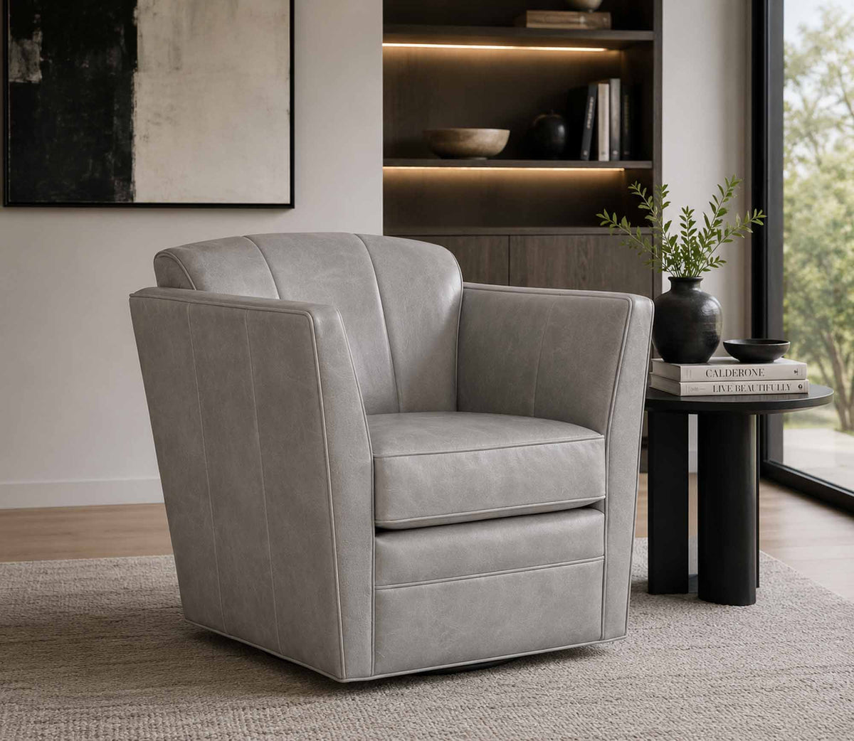 Mila Leather Swivel Chair - Prioka
