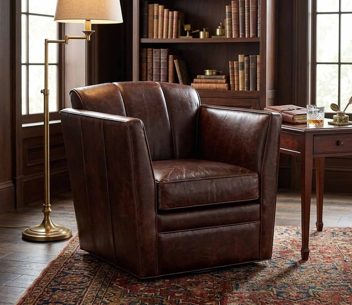 Mila Leather Swivel Chair - Prioka