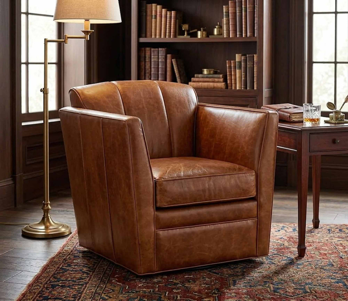 Mila Leather Swivel Chair - Prioka
