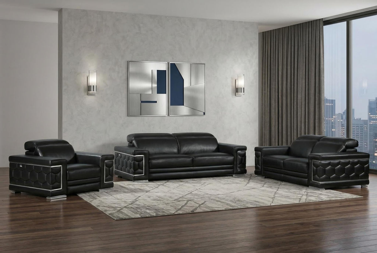 Milan Leather Seating Set – Black - Prioka