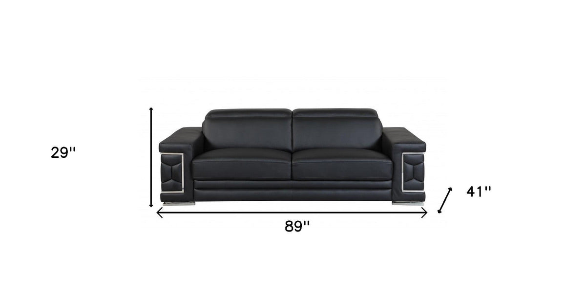 Milan Leather Sofa - Black - Prioka