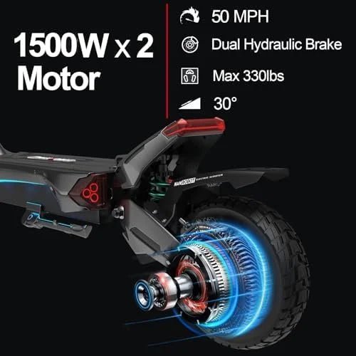 NANROBOT Electric Scooter Adults 50mph Dual Motor Electric Scooter with Suspension 80Miles Range Fast Sports Escooters Folding 10″ Off Road Tires 330LBS Max Loads Complies with UL2272 Certification - Prioka
