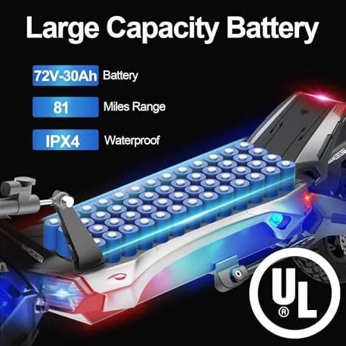 NANROBOT Electric Scooter Adults 50mph Dual Motor Electric Scooter with Suspension 80Miles Range Fast Sports Escooters Folding 10″ Off Road Tires 330LBS Max Loads Complies with UL2272 Certification - Prioka