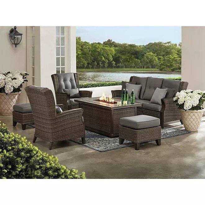 Newcastle 6-Piece Patio Deep Seating Set with Fire Pit – Smoke – Member’s Mark - Prioka