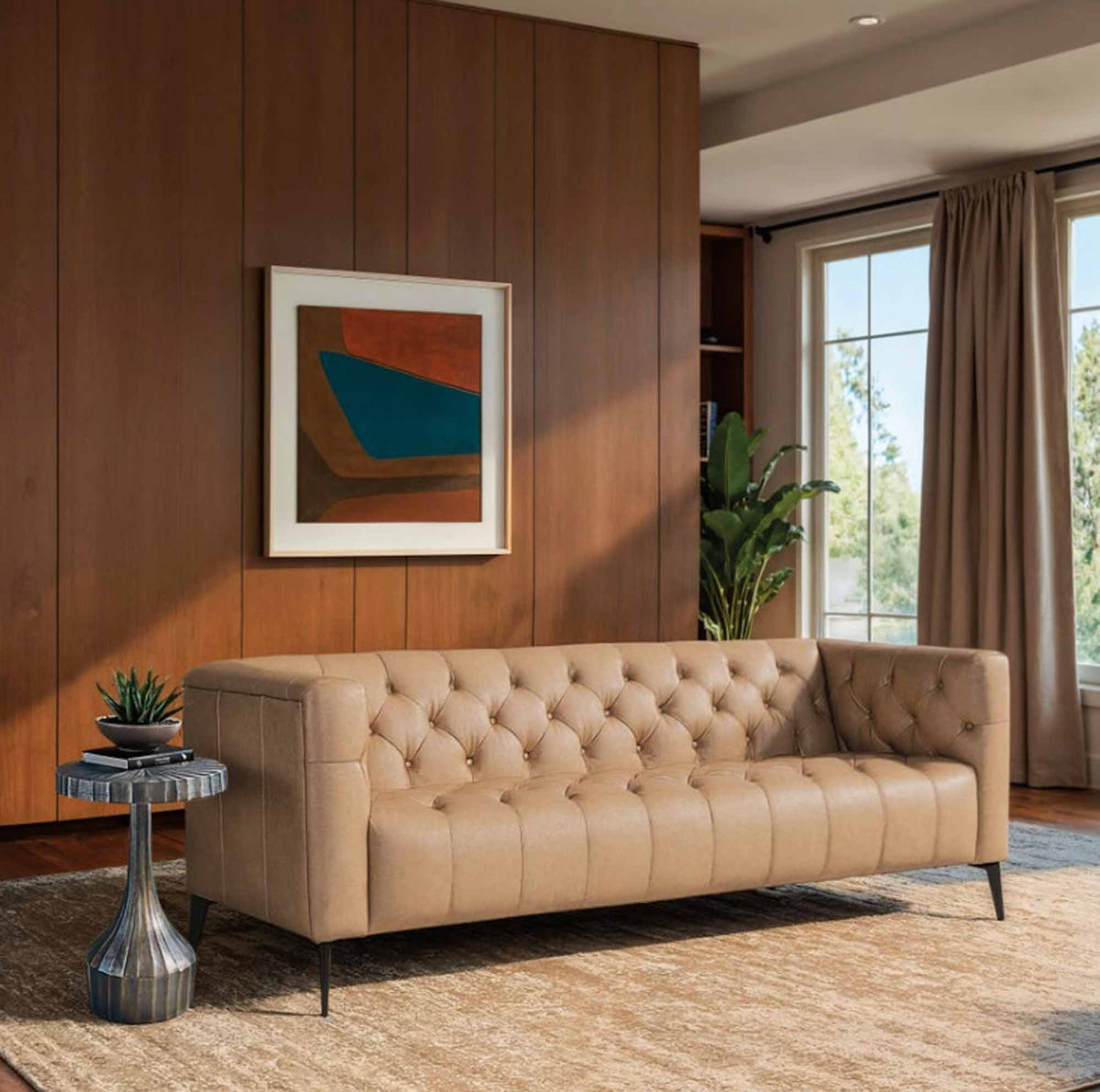 Nicolla Leather Sofa Light Brown - Prioka