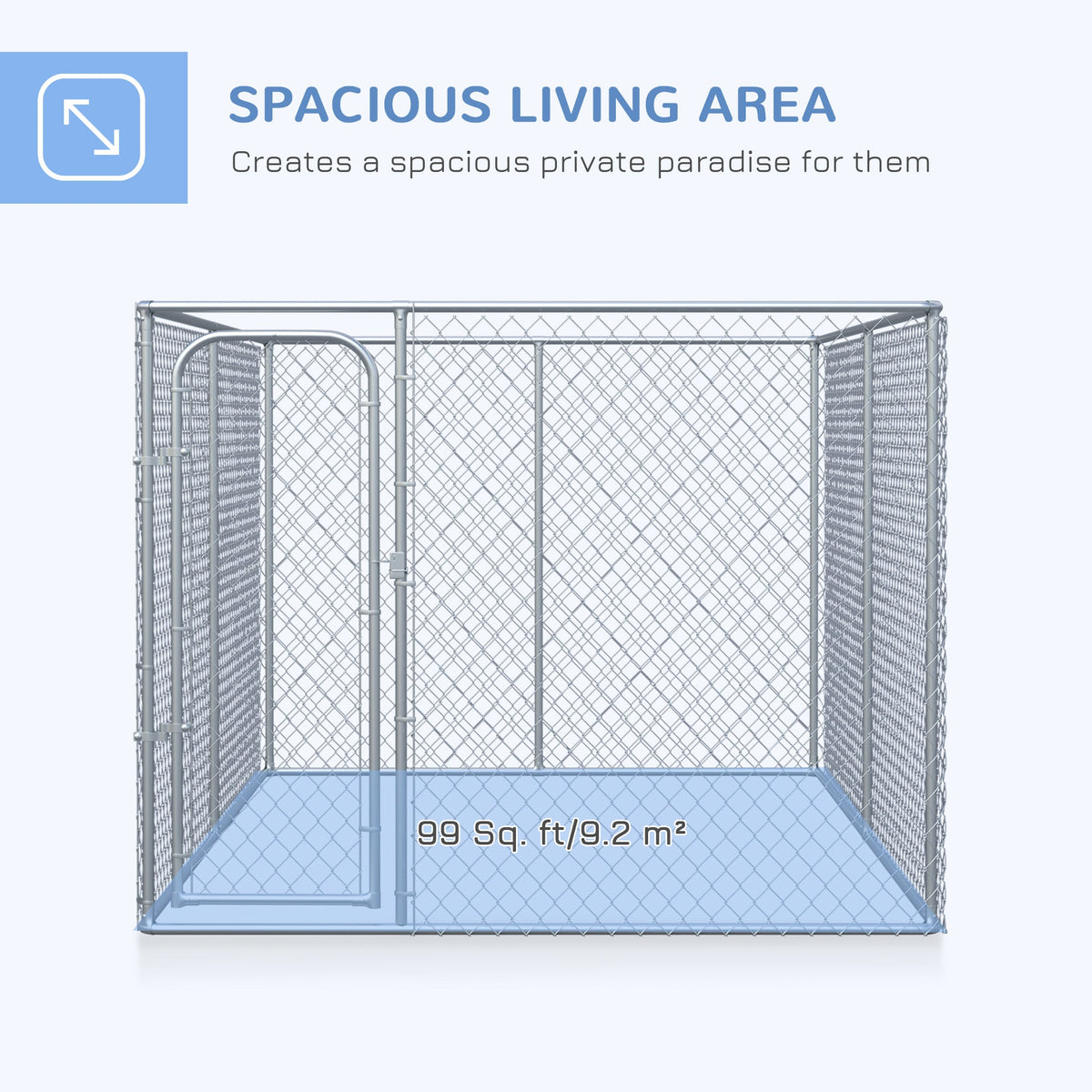 Outdoor Dog Kennel Galvanized Chain Link Fence Heavy Duty Pet Run House Chicken Coop with Secure Lock Mesh Sidewalls for Backyard, Silver - Prioka