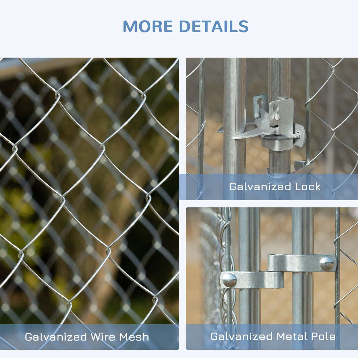 Outdoor Dog Kennel Galvanized Chain Link Fence Heavy Duty Pet Run House Chicken Coop with Secure Lock Mesh Sidewalls for Backyard, Silver - Prioka