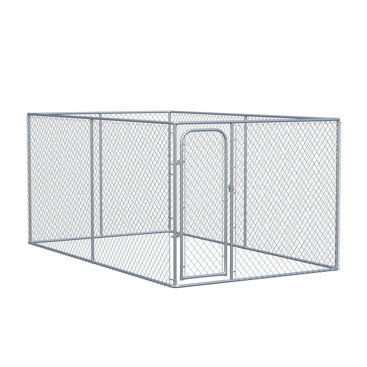 Outdoor Dog Kennel Galvanized Chain Link Fence Heavy Duty Pet Run House Chicken Coop with Secure Lock Mesh Sidewalls for Backyard, Silver - Prioka