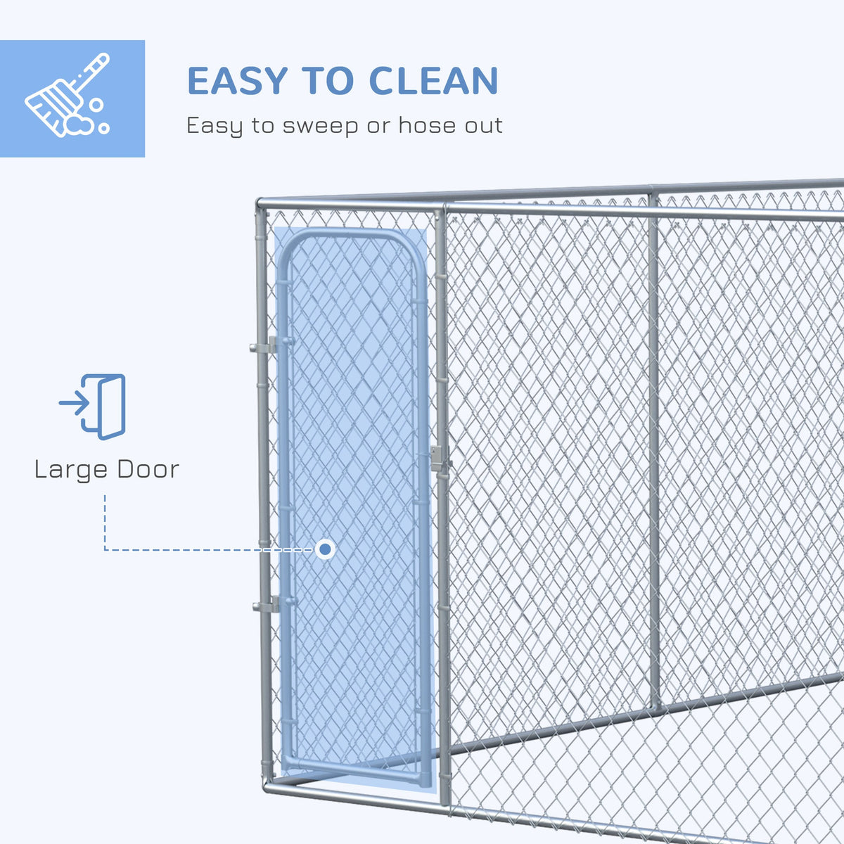 Outdoor Dog Kennel Galvanized Chain Link Fence Heavy Duty Pet Run House Chicken Coop with Secure Lock Mesh Sidewalls for Backyard, Silver - Prioka