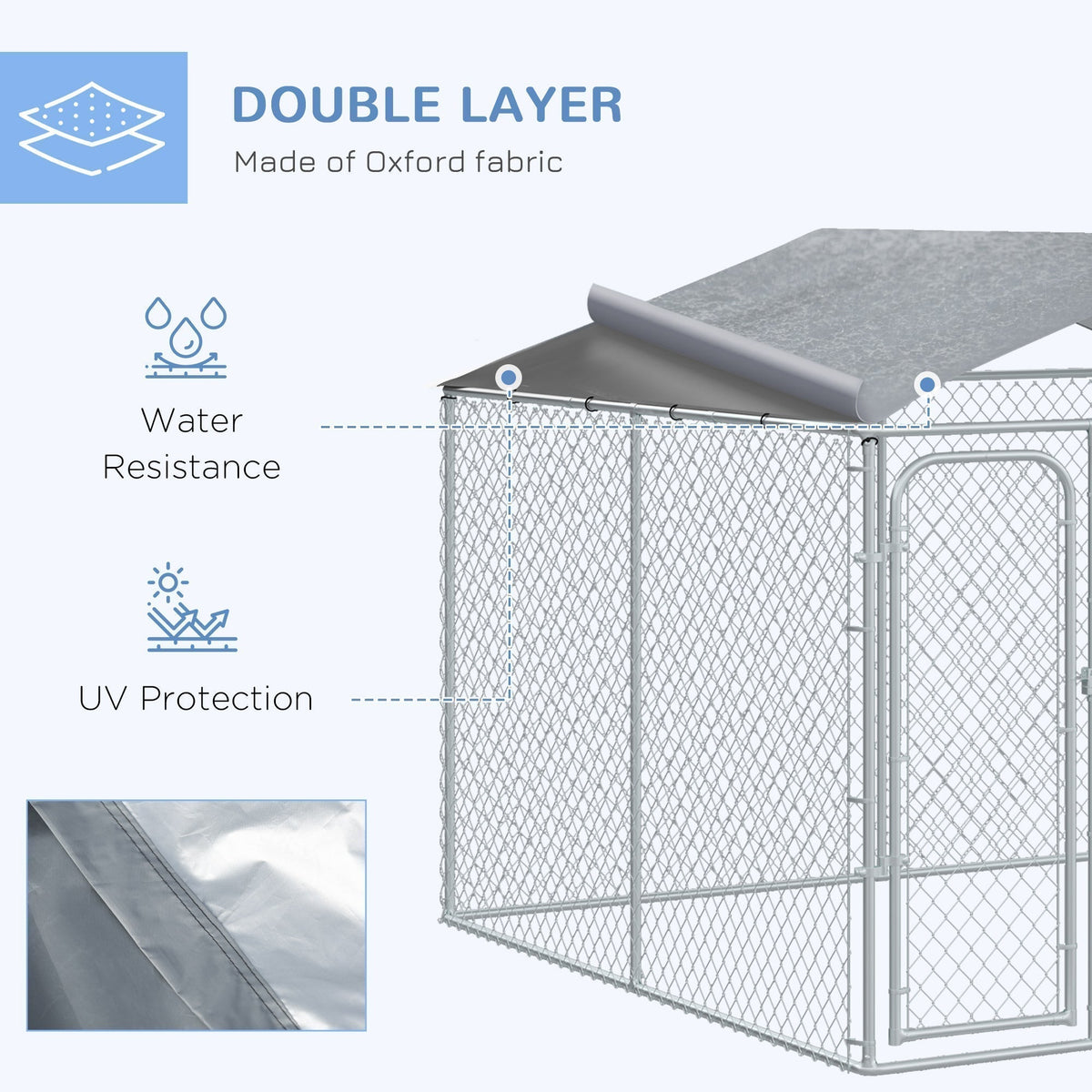 Outdoor Metal Dog Kennel, Pet Playpen with Steel Lock, Mesh Sidewalls and Cover for Backyard & Patio, 9.8' x 9.8' x 7.7' - Prioka