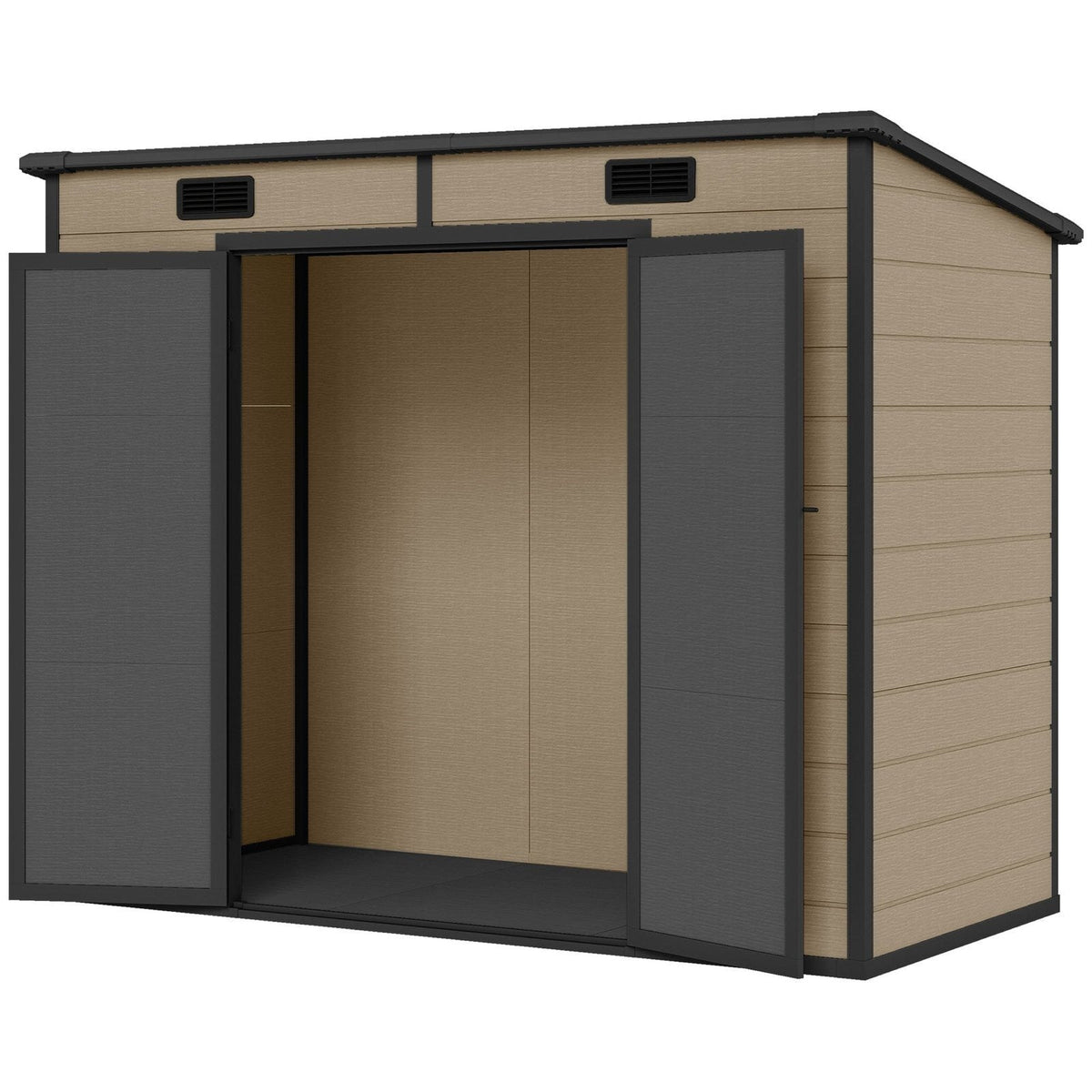 Outsunny 8′ x 4′ Outdoor Storage Shed Light Brown Resin - Prioka