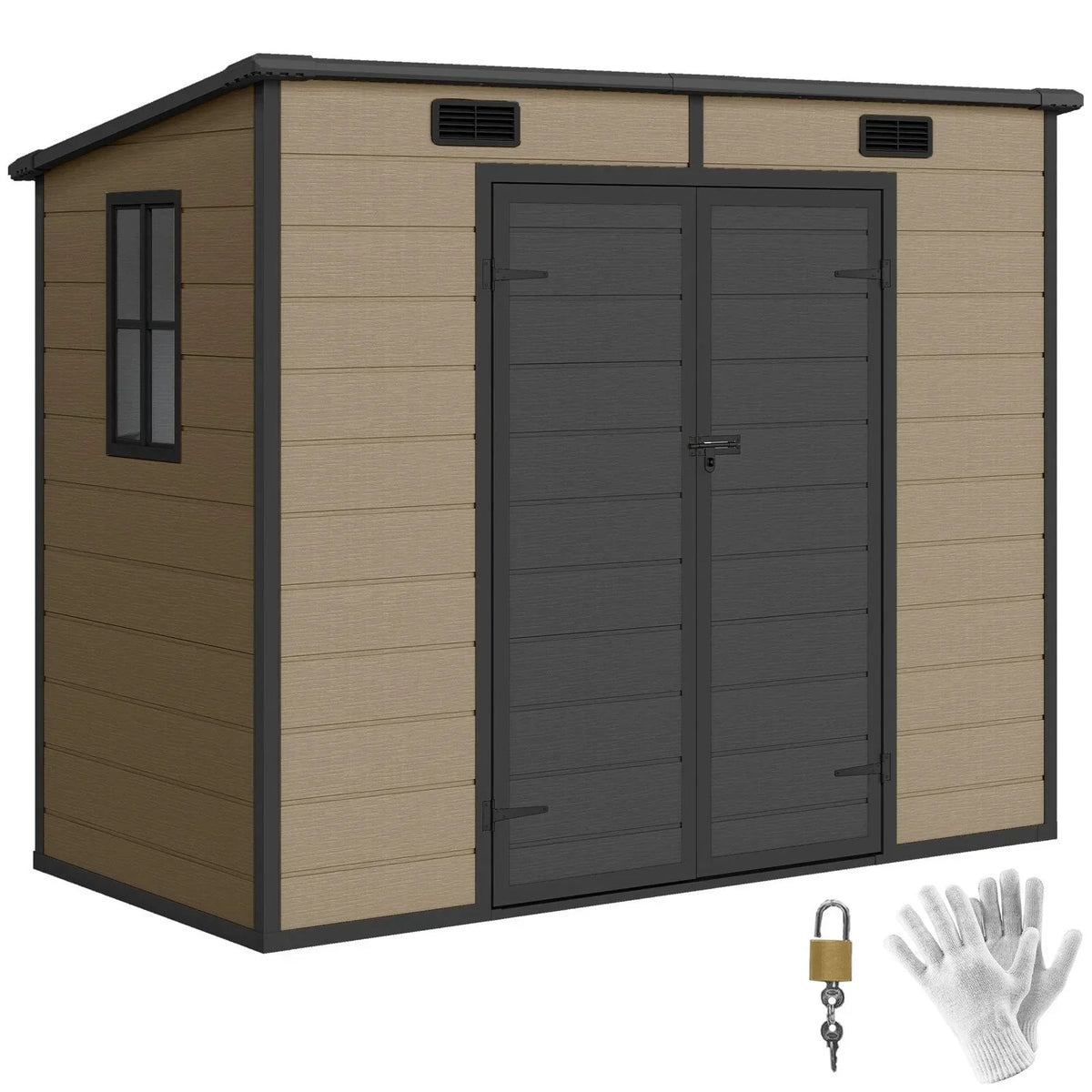 Outsunny 8’×4′ Outdoor Storage Shed Light Brown Resin - Prioka