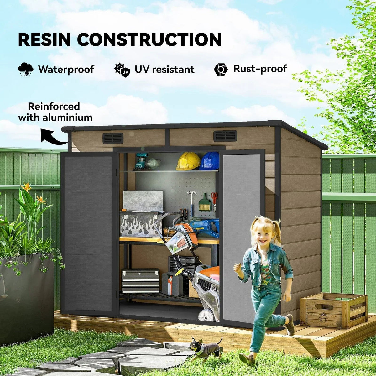 Outsunny 8’×4′ Outdoor Storage Shed Light Brown Resin - Prioka