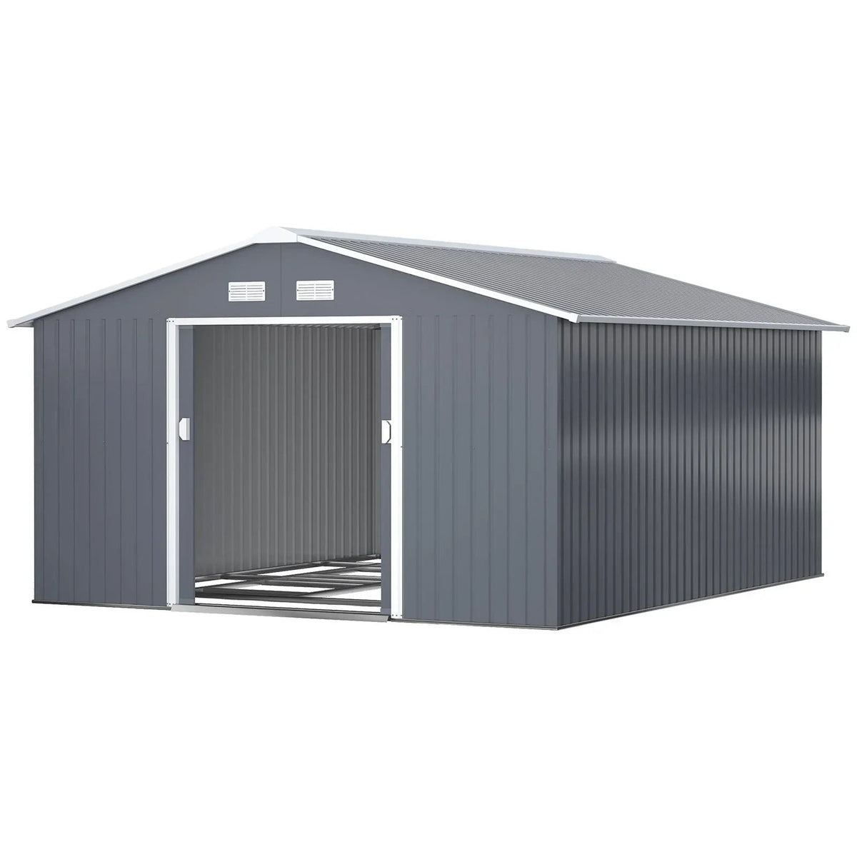 Outsunny Outdoor Storage Shed Dark Gray 11’×13′ Galvanized Steel - Prioka