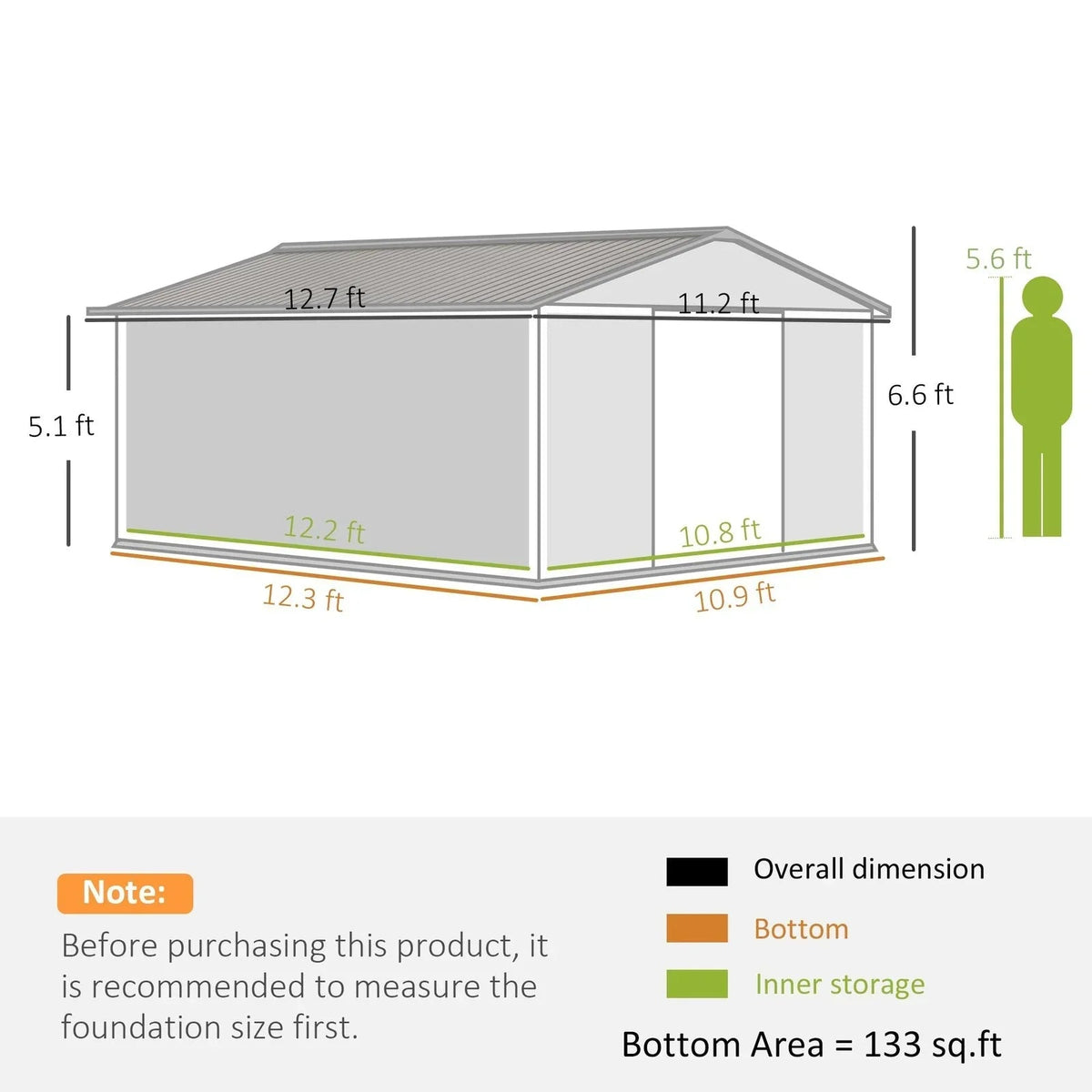 Outsunny Outdoor Storage Shed Dark Gray 11’×13′ Galvanized Steel - Prioka