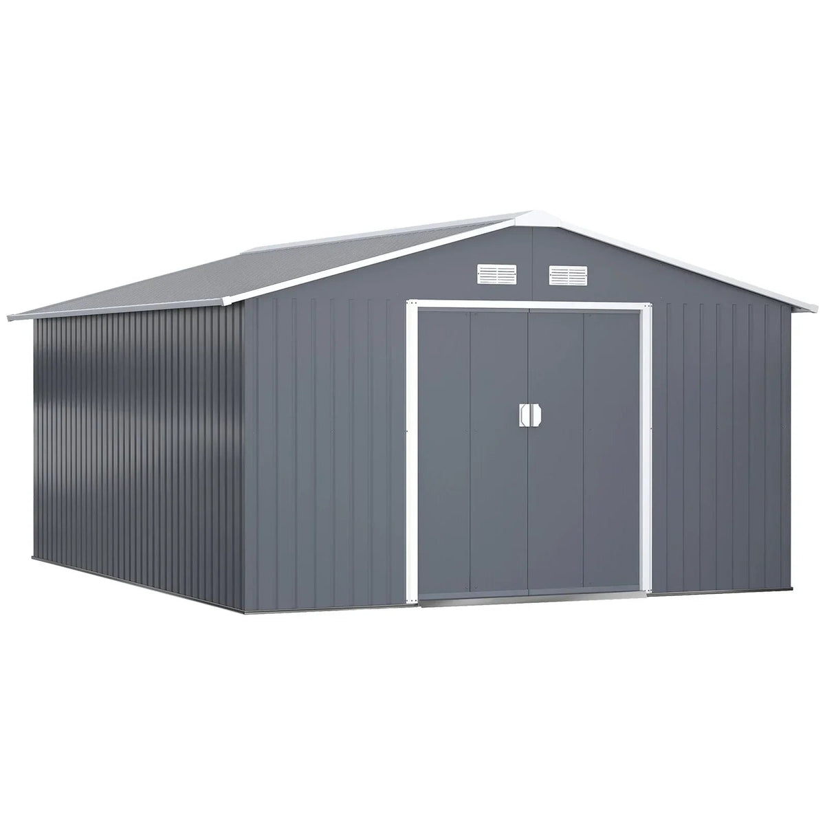 Outsunny Outdoor Storage Shed Dark Gray 11’×13′ Galvanized Steel - Prioka