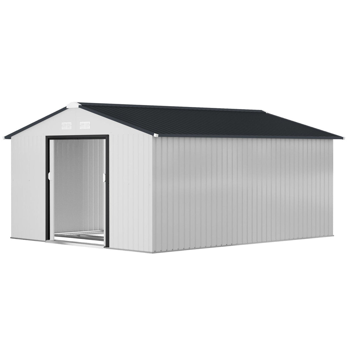 Outsunny Outdoor Storage Shed White 11′ x 13′ Galvanized Steel - Prioka