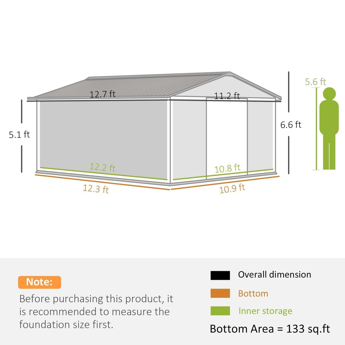 Outsunny Outdoor Storage Shed White 11′ x 13′ Galvanized Steel - Prioka