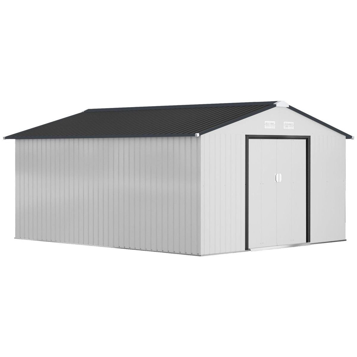 Outsunny Outdoor Storage Shed White 11′ x 13′ Galvanized Steel - Prioka