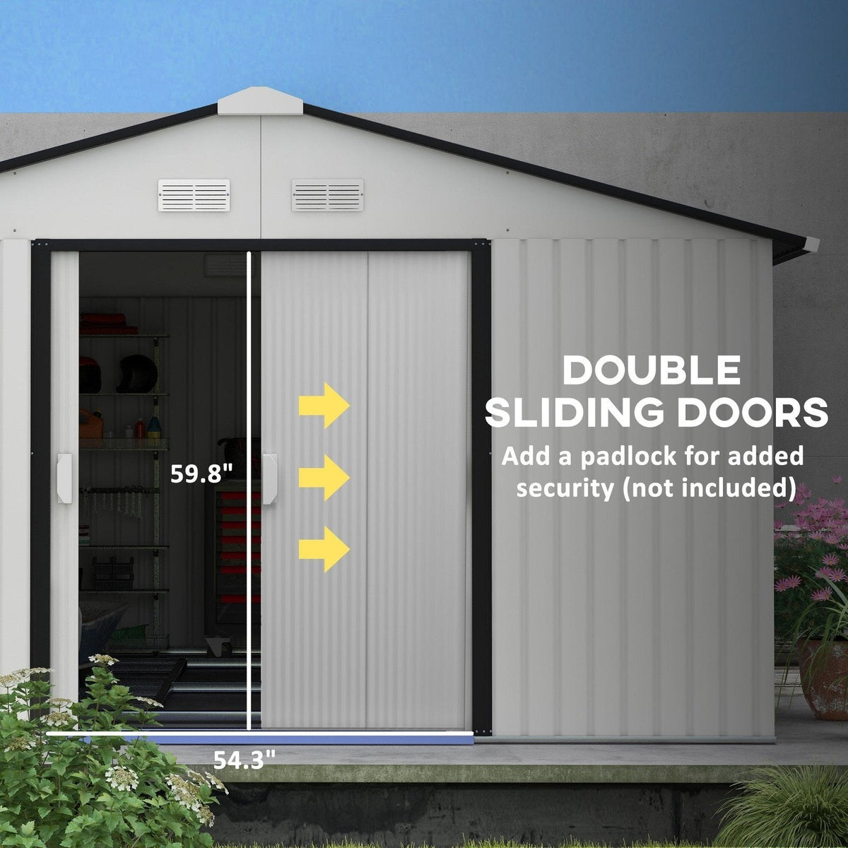 Outsunny Outdoor Storage Shed White 11′ x 13′ Galvanized Steel - Prioka