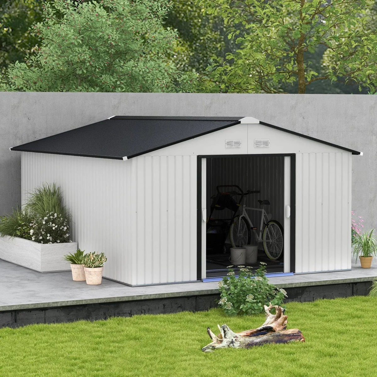 Outsunny Outdoor Storage Shed White 11’×13′ Galvanized Steel - Prioka