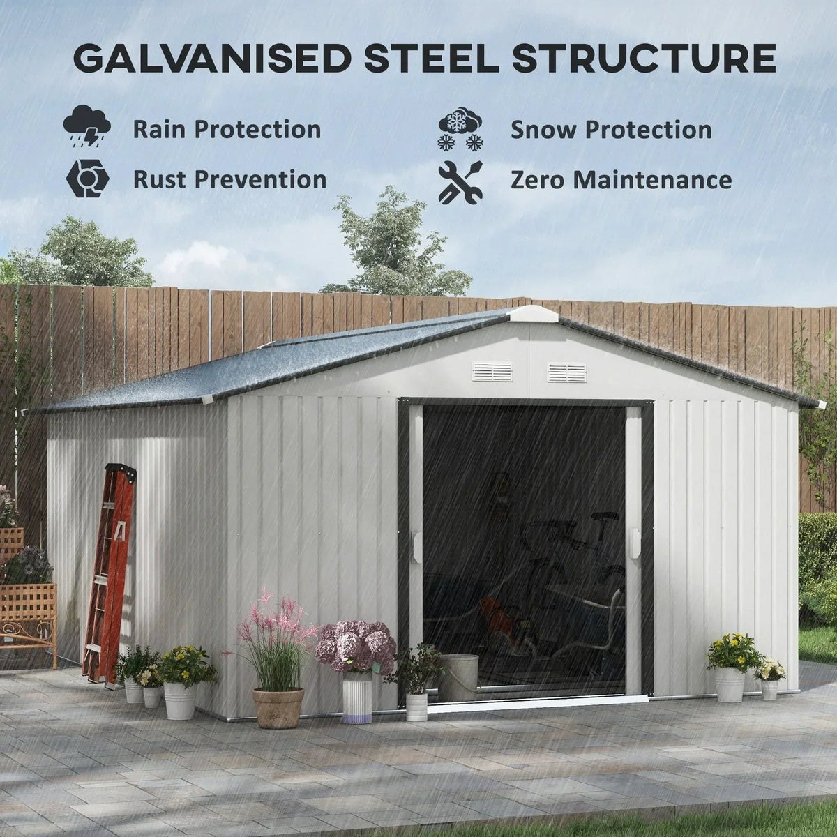 Outsunny Outdoor Storage Shed White 11’×13′ Galvanized Steel - Prioka