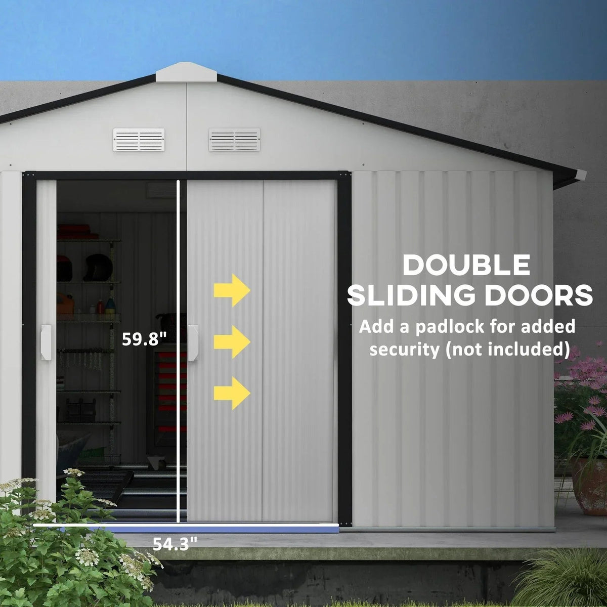 Outsunny Outdoor Storage Shed White 11’×13′ Galvanized Steel - Prioka