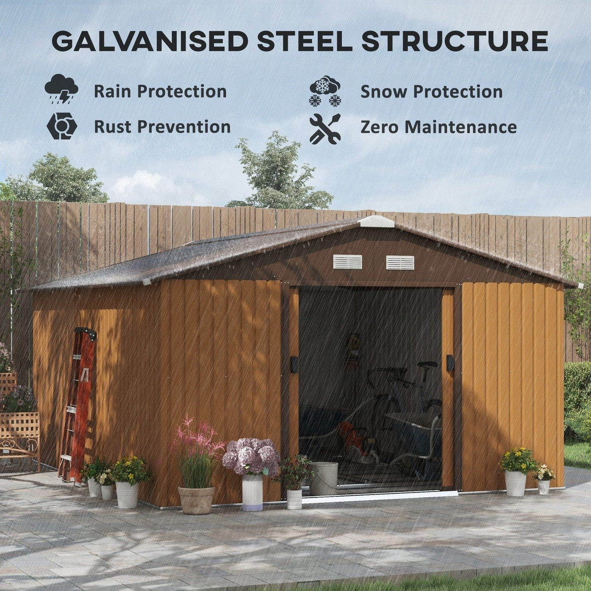 Outsunny Outdoor Storage Shed Yellow 11′ x 13′ Galvanized Steel - Prioka