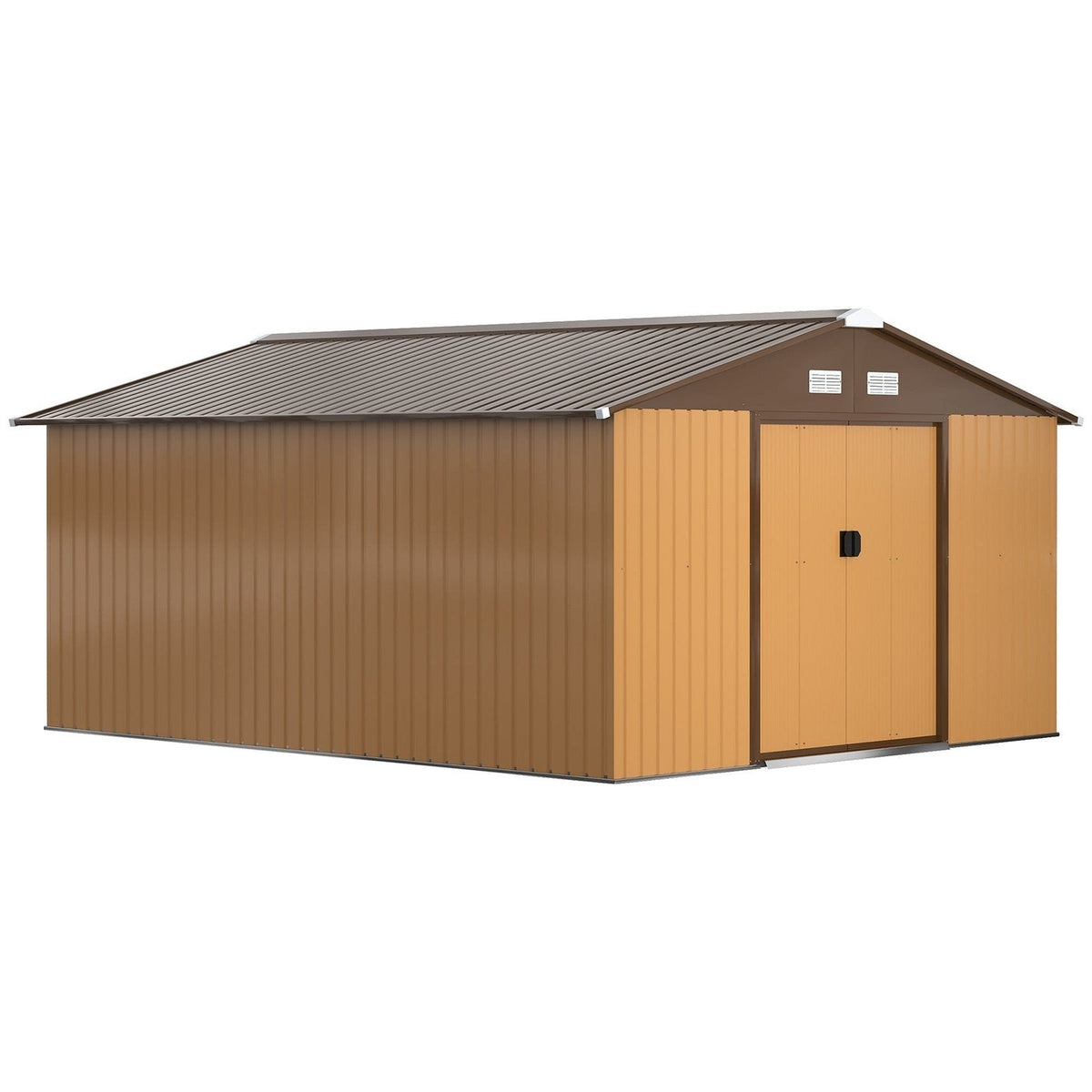 Outsunny Outdoor Storage Shed Yellow 11′ x 13′ Galvanized Steel - Prioka