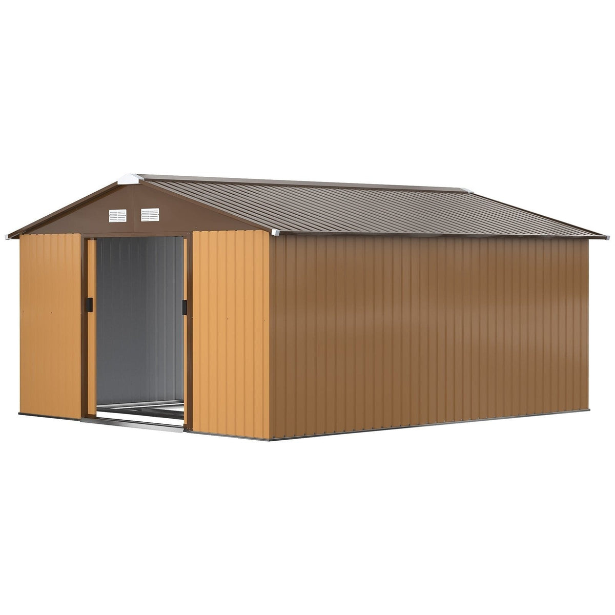 Outsunny Outdoor Storage Shed Yellow 11′ x 13′ Galvanized Steel - Prioka