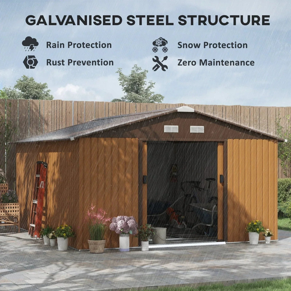 Outsunny Outdoor Storage Shed Yellow 11’×13′ Galvanized Steel - Prioka