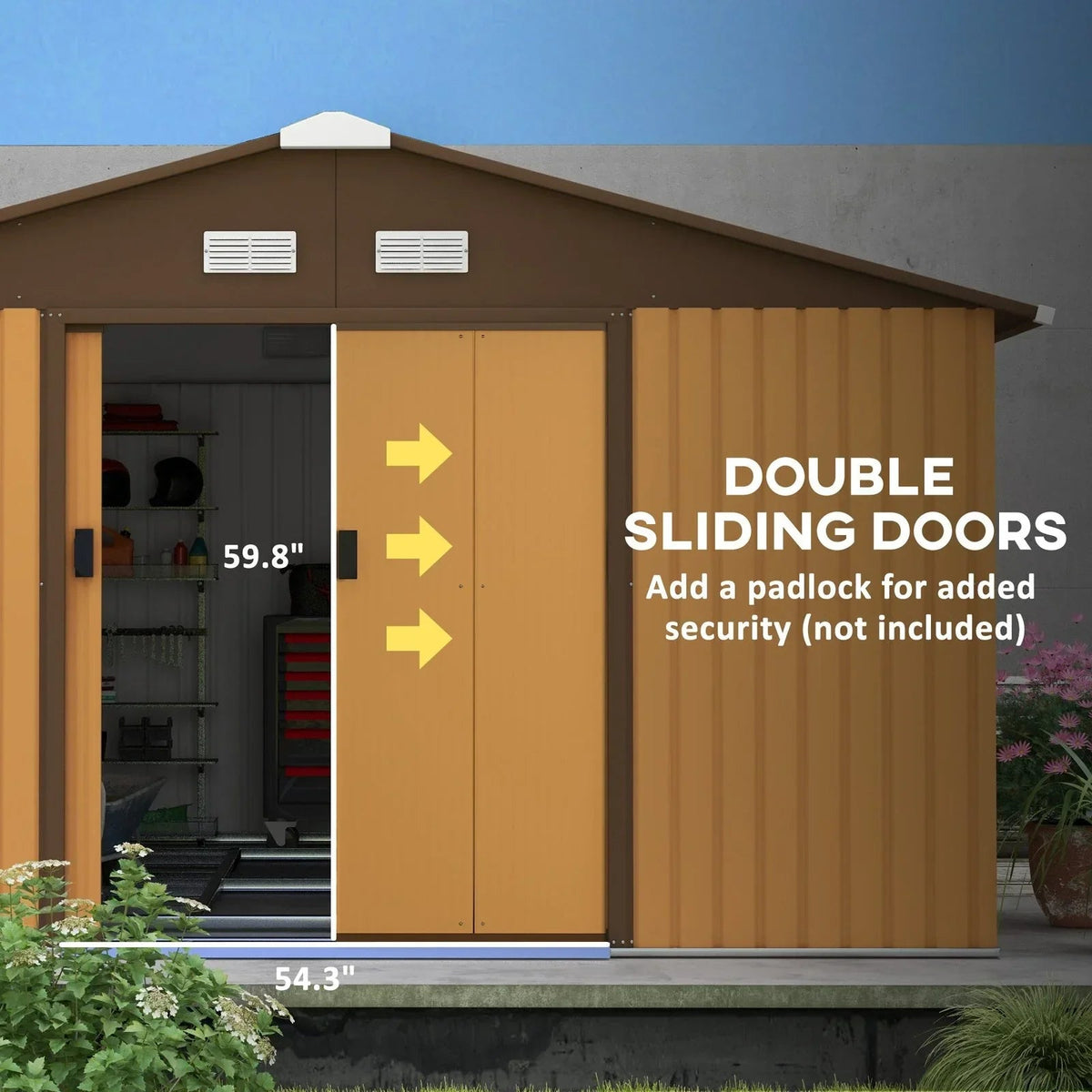 Outsunny Outdoor Storage Shed Yellow 11’×13′ Galvanized Steel - Prioka