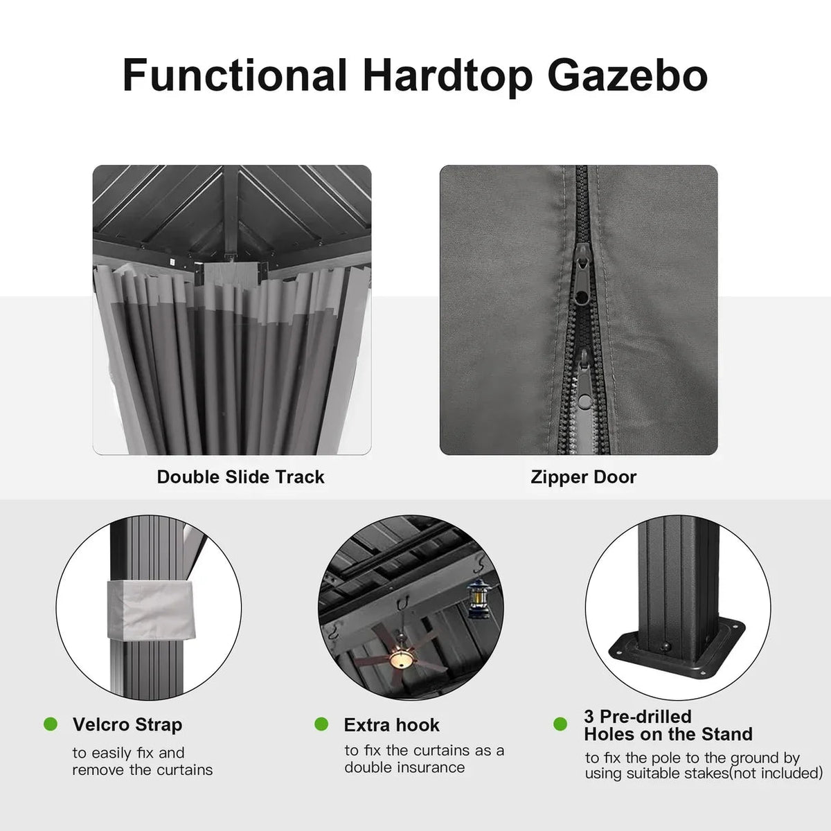 Patioslife Hardtop Pergola Gazebo Grey 10 ft×12 ft Aluminum Frame Galvanized Steel Roof - Prioka