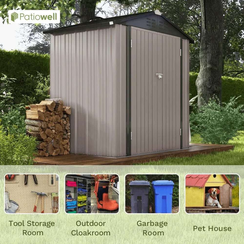Patiowell 10 ft. W x 12 ft. D Galvanized Steel Outdoor Storage Shed, 119 sq. ft. - Prioka