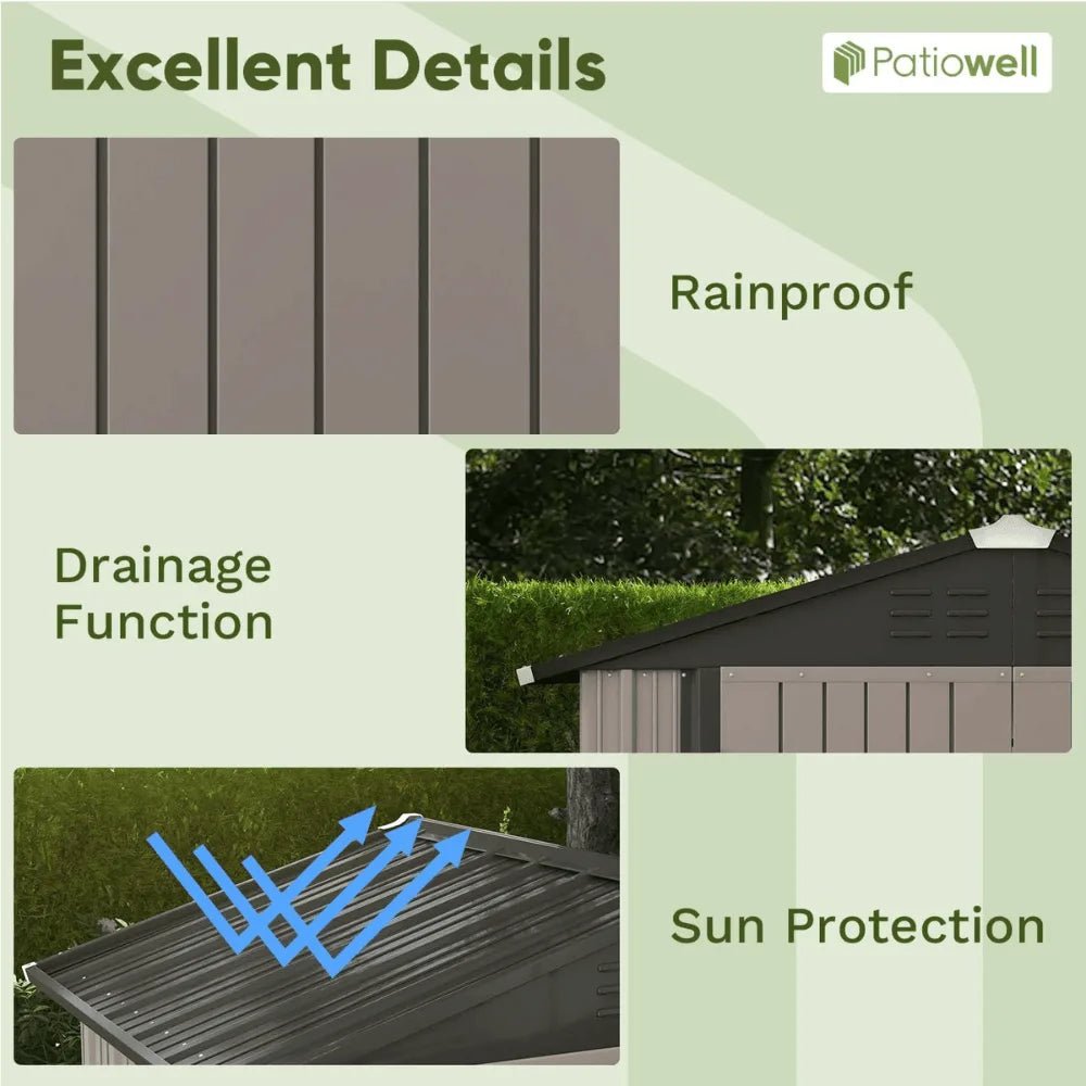 Patiowell 10 ft. W x 12 ft. D Galvanized Steel Outdoor Storage Shed, 119 sq. ft. - Prioka
